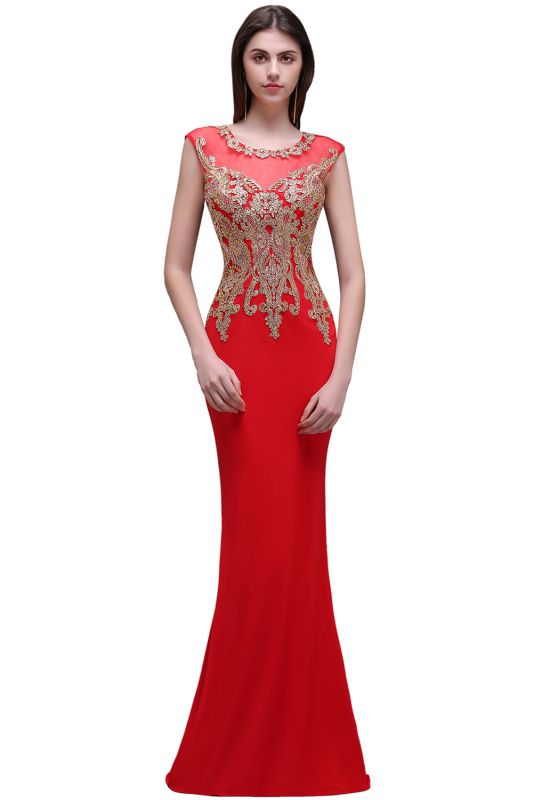 BELEN | Sheath Round Neck Floor-Length Red Prom Dresses With Applique