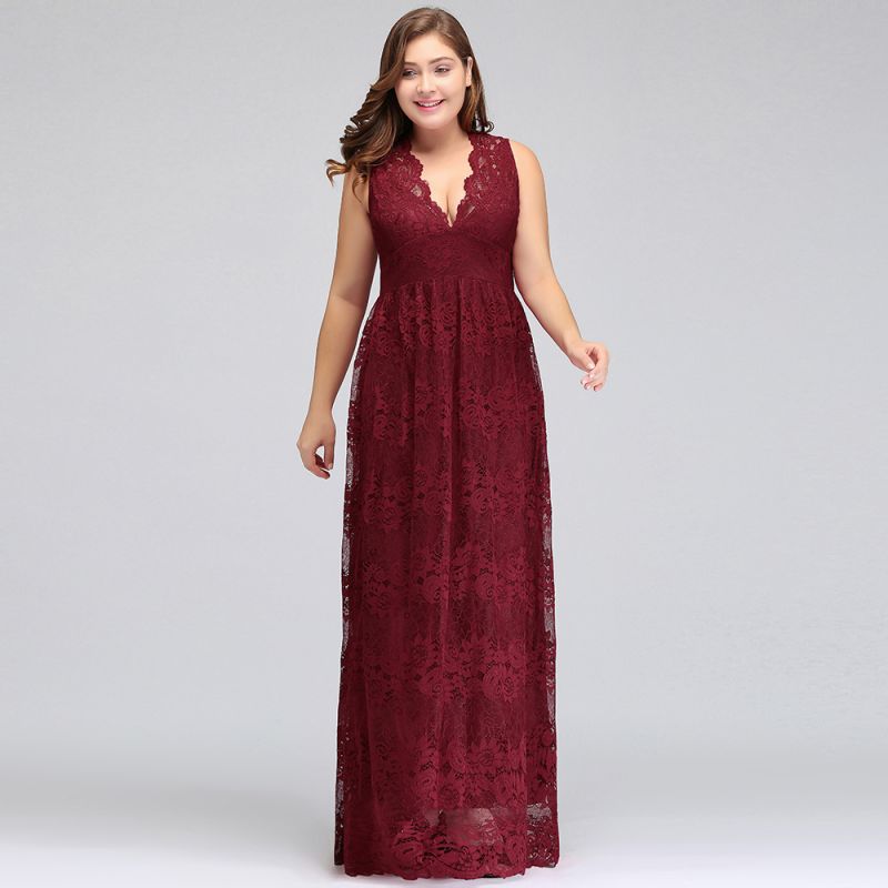 plus size lace burgundy dress