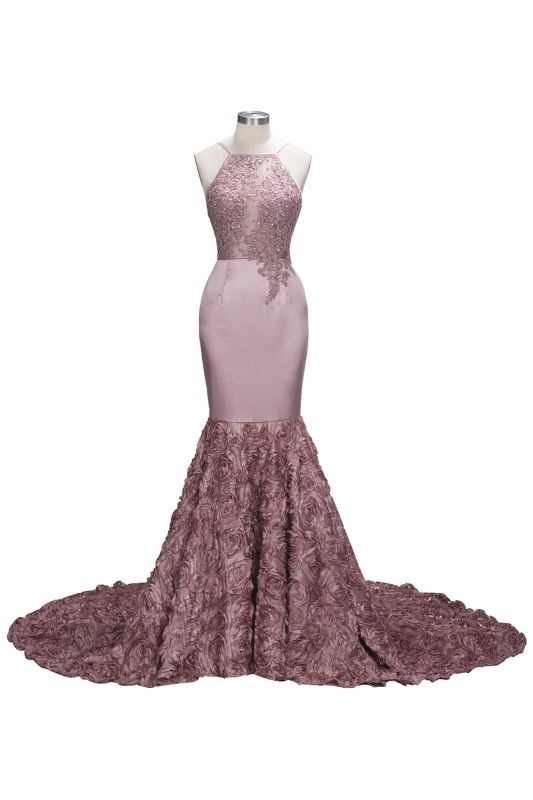 SALOME | Mermaid Long Spaghetti Rose Flowers Pink Beaded Prom Dresses