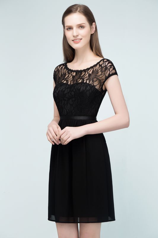 REBECCA | A-line Short Scoop Lace Top Chiffon Bridesmaid Dresses