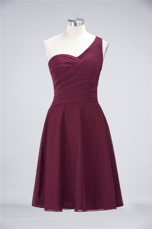 Elegant Princess Chiffon One-Shoulder Sweetheart Sleeveless Knee-Length Bridesmaid Dress with Ruffles