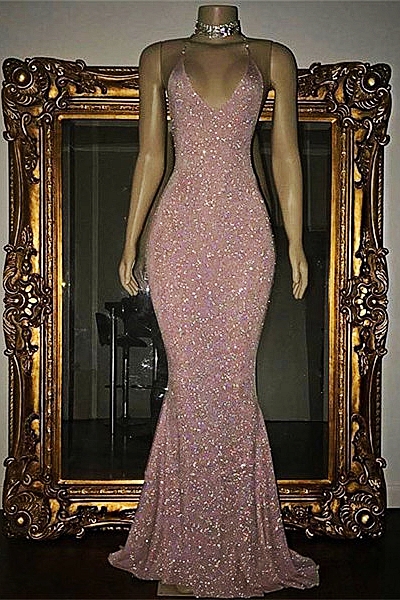 Stunning Mermaid Spaghetti Straps Sequined Sleeveless Prom Dresses  sp0311