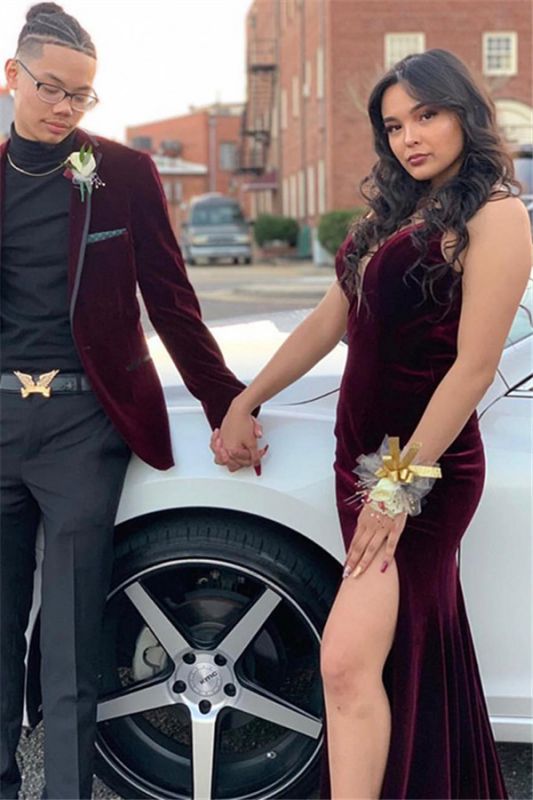 Burgundy velvet outlet mermaid prom dress