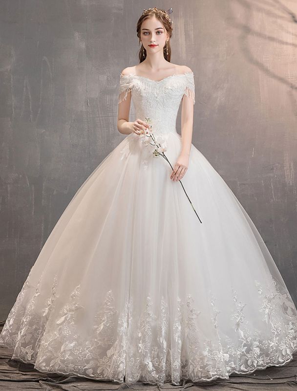 Tulle Wedding Dresses Princess Bridal Gown Off The Shoulder Lace ...