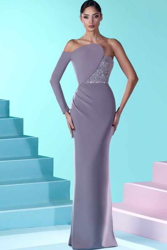 One Shoulder Sequins Mermaid Party Dress Floor Length Prom Dress