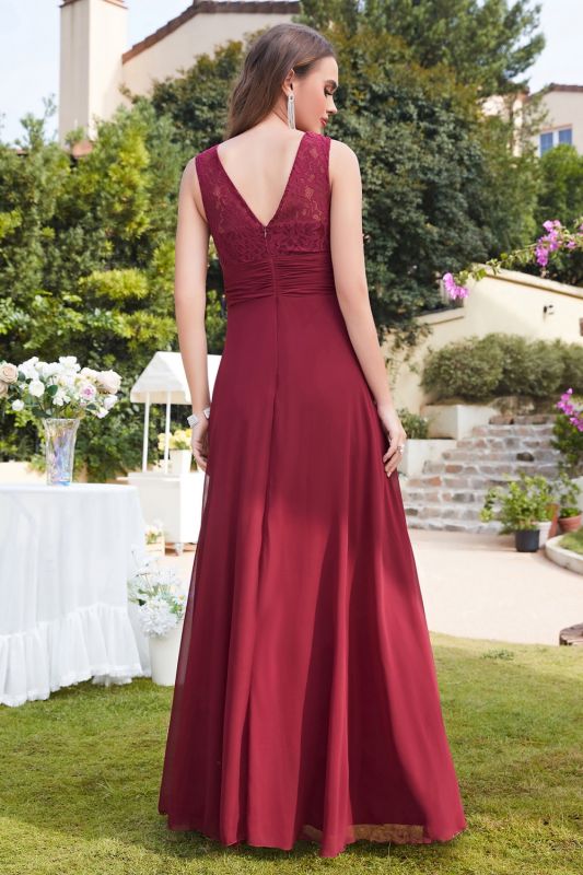 MACY A line Floor Length Lace Top Sleeveless Chiffon Bridesmaid Dresses Newarrivaldress