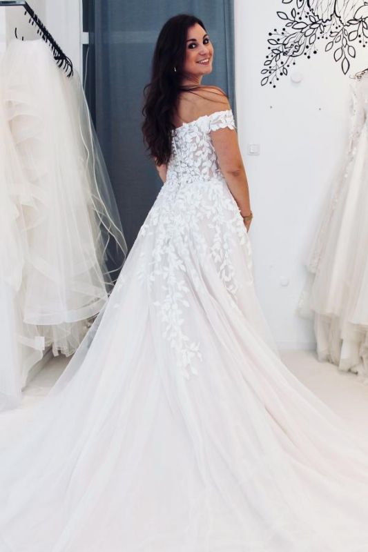 Robe de mariée Aline en tulle à épaules dénudées Robe de mariée en dentelle florale