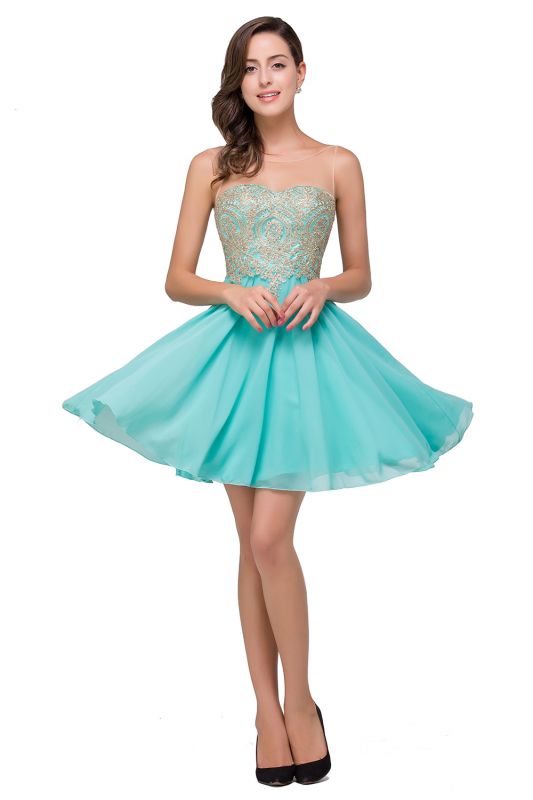 Appliques Elegant Short Sleeveless Chiffon Prom Dresses