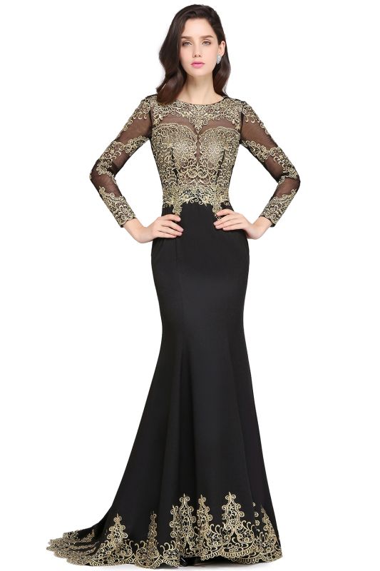 AMANDA | Mermaid Scoop Floor Length Black Elegant Evening Dresses with Appliques