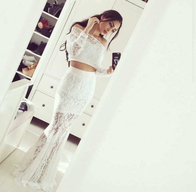 white lace two piece dress