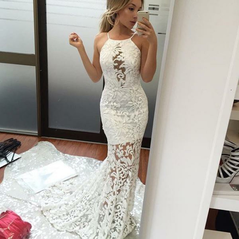 white halter evening gown