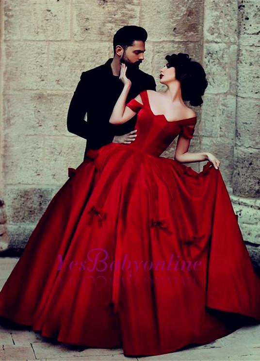 Off the Shoulder Red Long Satin Ball Gown Gorgeous Evening Dresses Newarrivaldress