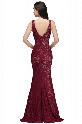 DULCE | Mermaid Crew Floor-length Sleeveless Burgundy Lace Prom Dresses_3