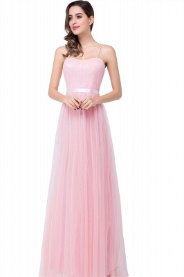 Simple Spaghetti-Straps Ruffles A-Line Pink Open-Back Evening Dress_2