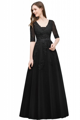 JORDYNN | A-Linie Half-Sleeve V-Ausschnitt bodenlangen applizierten Tüll Prom Kleider mit Schärpe_10