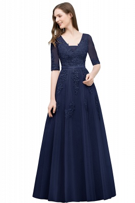 JORDYNN | A-Linie Half-Sleeve V-Ausschnitt bodenlangen applizierten Tüll Prom Kleider mit Schärpe_9