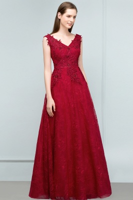 JUDITH | A-line V-neck Long Sleeveless Lace Appliques Prom Dresses with Crystals_1