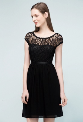 REBECCA | A-line Short Scoop Lace Top Chiffon Bridesmaid Dresses_4