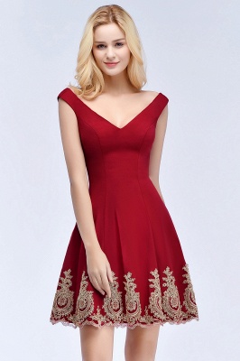 ROSE | A-line V-neck Short Off-shoulder Appliques Burgundy Homecoming Dresses_6