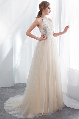 NATALIA | A-line Halter Floor Length Appliqued Tulle Evening Dresses_6