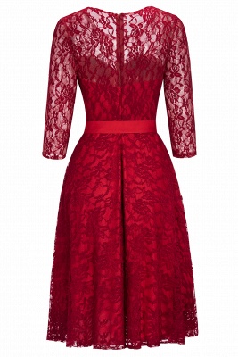 Robes A-ligne Vintage en Dentelle Bordeaux avec Manches_9