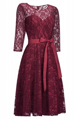 Robes A-ligne Vintage en Dentelle Bordeaux avec Manches_2