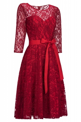 Robes A-ligne Vintage en Dentelle Bordeaux avec Manches_1