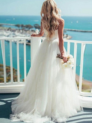 Sweep Train Ball Gown Wedding Dresses  | Sleeveless Tulle Sweetheart Bridal Gowns Sexy_3