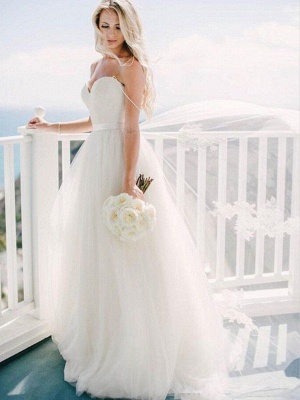 Sweep Train Ball Gown Wedding Dresses  | Sleeveless Tulle Sweetheart Bridal Gowns Sexy_4