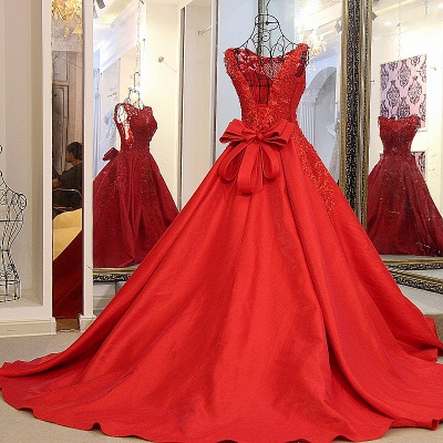 Elegant Red Bateau Sleeveless Backless Floor-Length Evening Gown With Bow_4