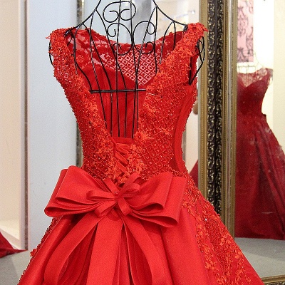 Elegant Red Bateau Sleeveless Backless Floor-Length Evening Gown With Bow_6