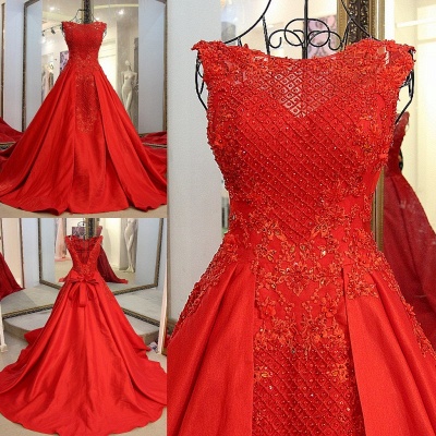 Elegant Red Bateau Sleeveless Backless Floor-Length Evening Gown With Bow_7