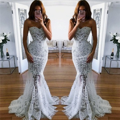 Sheer Tulle Lace Appliques Mermaid Bridal Gowns | Sweetheart Beach ...