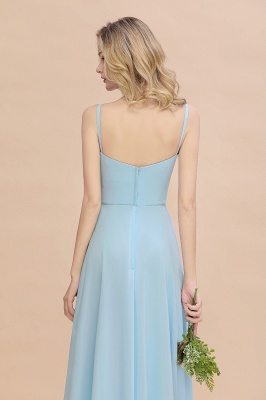 Stylish Spaghetti-Straps Sky Blue Slit Long Ruffle Chiffon Bridesmaid Dresses_9