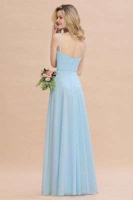 Stylish Spaghetti-Straps Sky Blue Slit Long Ruffle Chiffon Bridesmaid Dresses_3