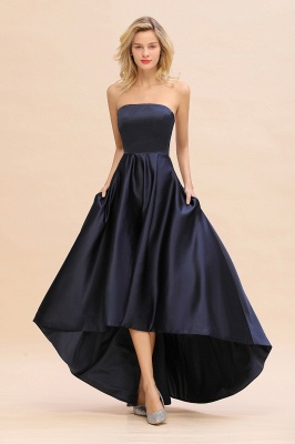 Strapless Satin Hi-Lo Bridesmaid dresses Simple Asymmetrical Length Party Dress