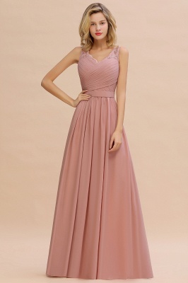 Dusty Pink Chiffon Floral Lace Bridesmaid Dress V-Neck Sleeveless Evening Dress Floor Length