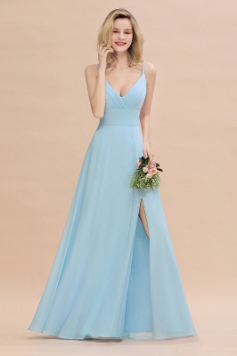 Stylish Spaghetti-Straps Sky Blue Slit Long Ruffle Chiffon Bridesmaid Dresses_5