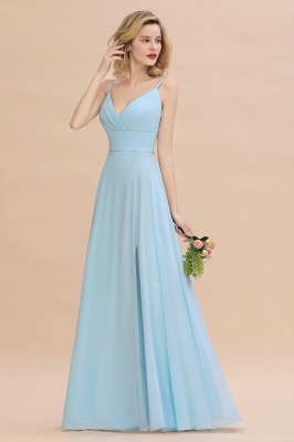 Stylish Spaghetti-Straps Sky Blue Slit Long Ruffle Chiffon Bridesmaid Dresses_6