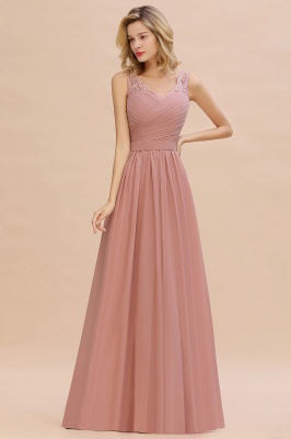 Dusty Pink Chiffon Floral Lace Bridesmaid Dress V-Neck Sleeveless Evening Dress Floor Length_5