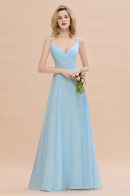 Stylish Spaghetti-Straps Sky Blue Slit Long Ruffle Chiffon Bridesmaid Dresses_4