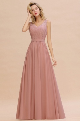 Dusty Pink Chiffon Floral Lace Bridesmaid Dress V-Neck Sleeveless Evening Dress Floor Length_4