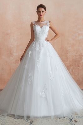 Encolure dégagée Tulle Dentelle Appliques Robe de Mariée Sans Manches Aline Robe de Mariée_2