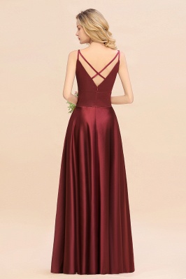 Burgundy Satin Long Bridesmaid Dress Simple V-Neck Evening Dresses_3