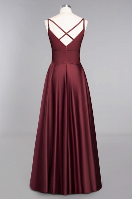 Burgundy Satin Long Bridesmaid Dress Simple V-Neck Evening Dresses_11