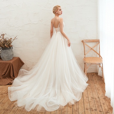 Stylish Spaghetti Straps Deep V-neck Tulle Wedding Dress_6