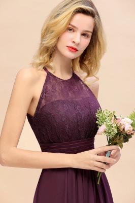 Halter Ruffles Sleeveless Bridesmaid Dress Lace Aline Wedding Guest Dress_10