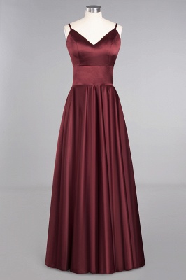 Burgundy Satin Long Bridesmaid Dress Simple V-Neck Evening Dresses_10