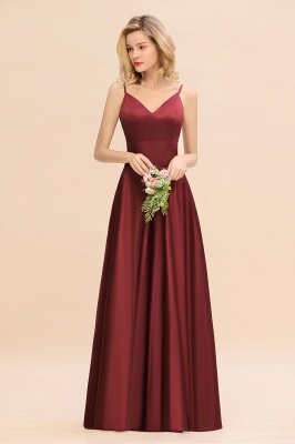 Burgundy Satin Long Bridesmaid Dress Simple V-Neck Evening Dresses_4