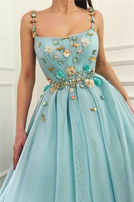 Sexy Spaghetti Straps Sleeveless Long Prom Dress | A Line Beading Flowers   Prom Dress_2